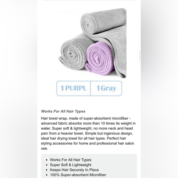 Wrap for Women, 2 Pack 10 X 26 inch Quick Dry Hair Turban for Drying Wet Thick - Picture 4 of 8